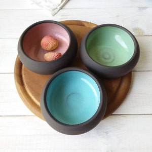 Small Black and Green Pottery Bowl, Pink or Blue Ceramic Serving Bowl, Black Ceramic Dessert Bowl, Pottery Snack Bowl