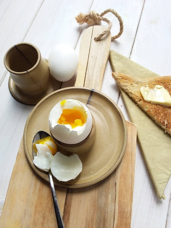 Ceramic Egg Cup With or Without Attached Plate, Modern Beige Egg