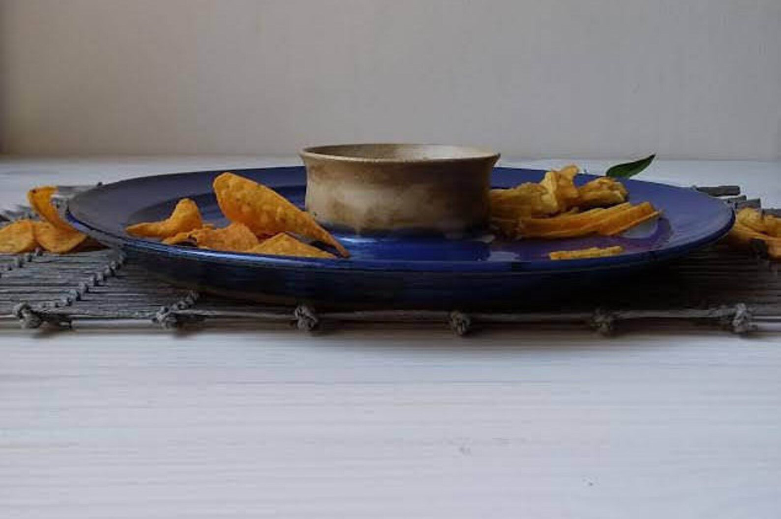 Ceramic Chip and Dip Platter Ceramic Snack Dish Blue Serving Etsy