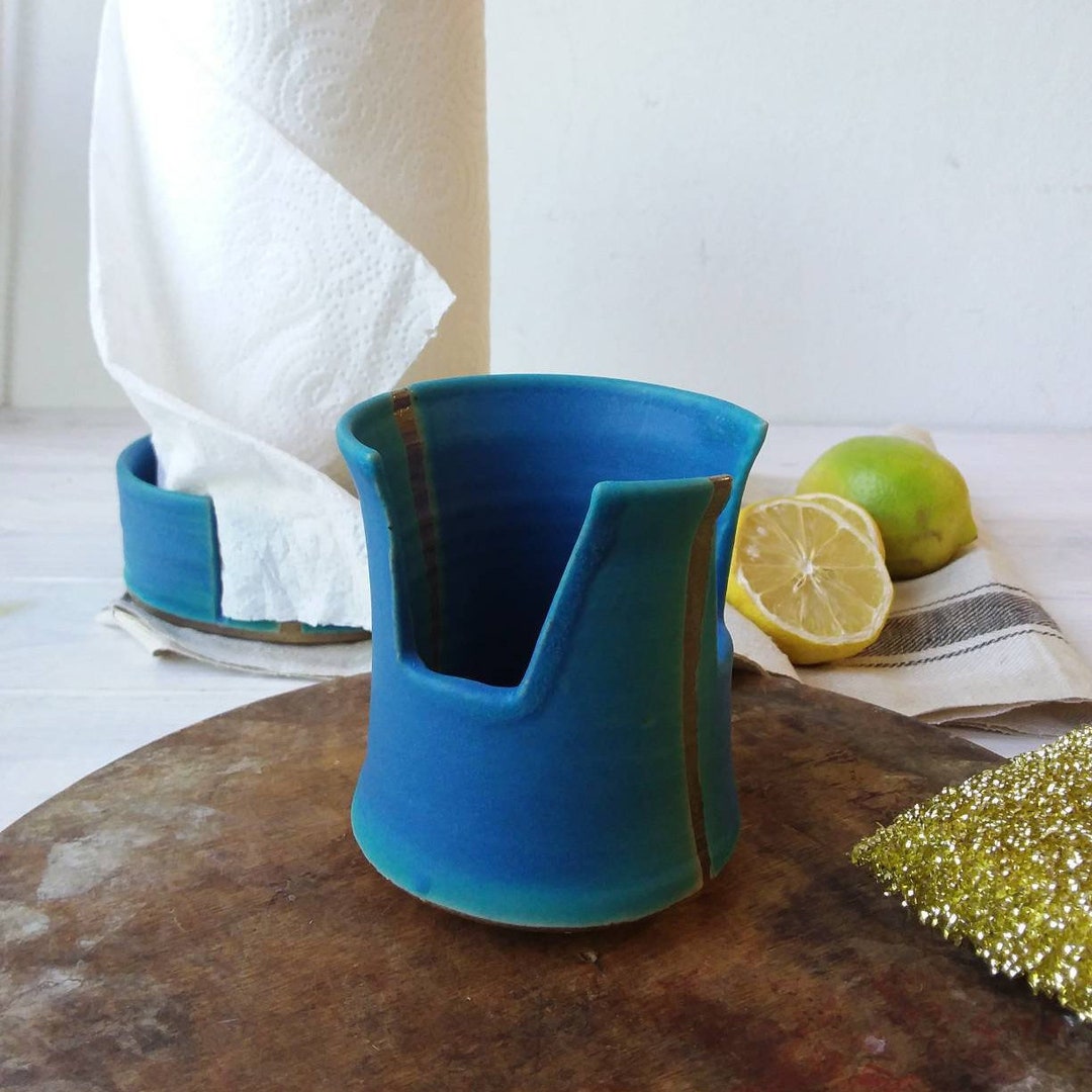 Turquoise Kitchen Sponge Holder, Ceramic Scouring Pad Holder Etsy