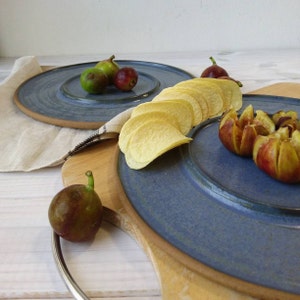Large 11 Ceramic Serving Platter, Large Blue Pottery Dish with Inner Ring image 2