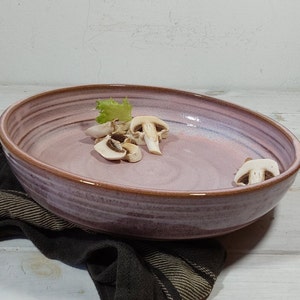 Pink Ceramic Salad Bowl, Modern Pink Serving Dish, Large Ceramic Pasta Bowl, 10 Inch Wide Pink and Gray Baking Dish