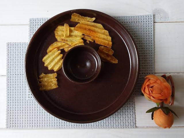 Croustilles en Céramique et Bol à Trempette, Plat de Salsa Aux Copeaux, Service Poterie, Pommes Au M