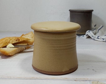 7 or 8 oz Large French Butter Crock, 200 gm or 225 gm Rustic Beige or Copper Colored French Butter Keeper with Holes, 2 Sticks Butter Crock