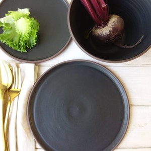 Black Stoneware Dinner Set, THREE PIECE Terracotta Clay Dinner Set image 9