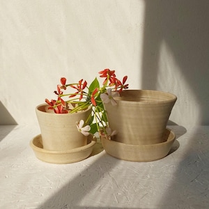 Pottery Plant Pot, Planter With Dish, Succulent Planter With Hole, Ceramic Plant Pot And Plate, Beige Pottery Planter, Plant Pot with Hole