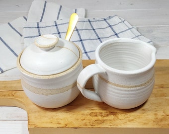 White Ceramic Creamer Set, Set Of Milk Jug & Sugar Bowl