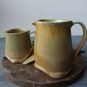 Pottery Creamer Set, Cream And Sugar Set, Coffee Set, Milk And Sugar Set, Green Sugar Bowl Set, Pottery Wedding Gift, Brown Creamer Set image 6