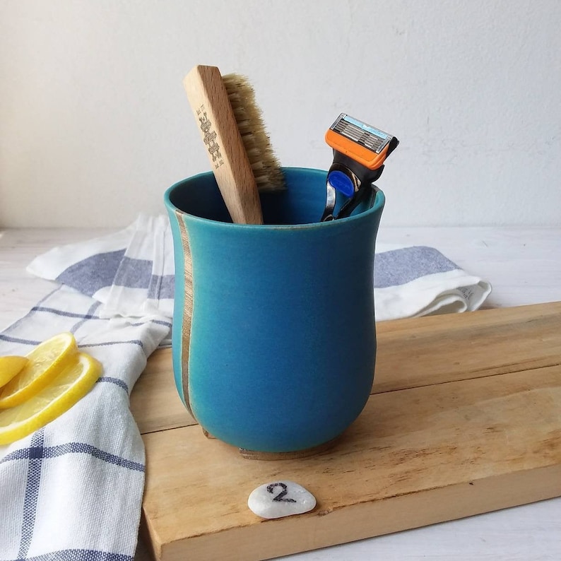 Toothbrush Holder Bathroom Storage Ceramic Holder Turquoise - Etsy