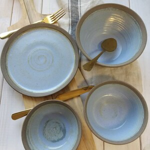 SET OF TWO Handmade Gray Dinner Plates, Light Blue Ceramic Set of Large Main Course And Side Plates image 3