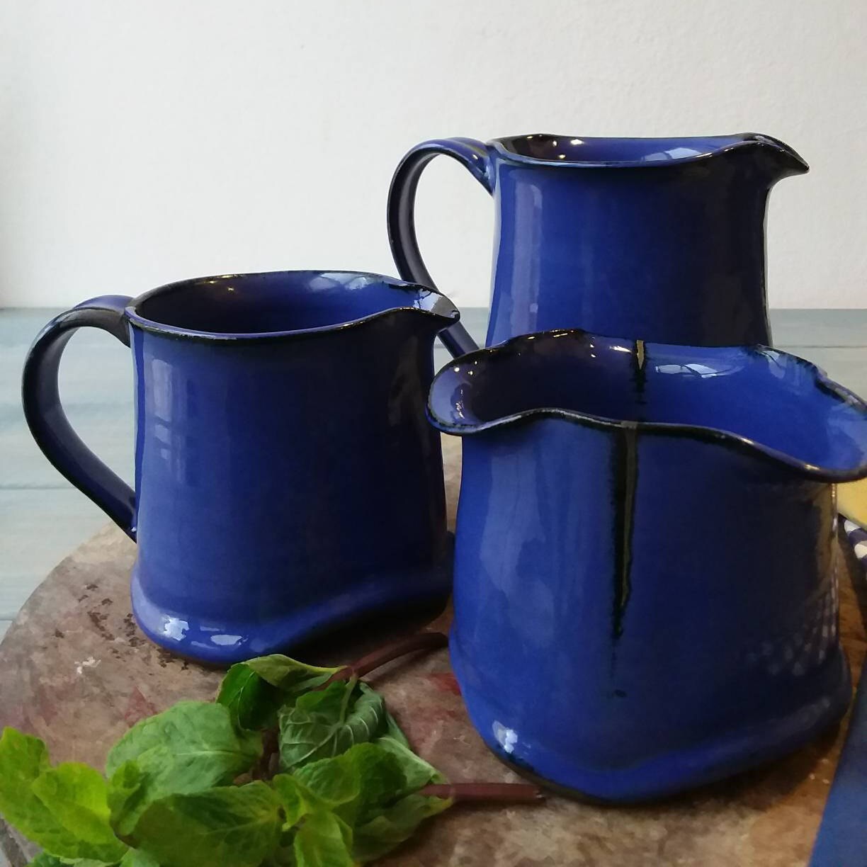 Ensemble de Crémier Poterie, Ensemble Crème et Sucre, Café, Sucre Lait, Bol Bleu, Cadeau Mariage en 