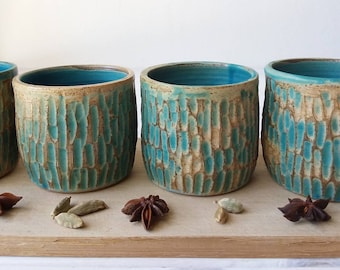 Turquoise Pottery Mug, Pottery Tea Cup, Cappuccino Cup, Rustic Mug, Small Pottery Mug, Turquoise Tumbler, Blue Pottery Cup, Ceramic Tumbler