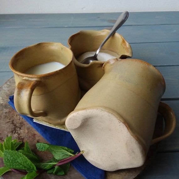 Pottery Creamer Set, Cream and Sugar Set, Sugar and Milk Set, Ceramic  Creamer, Beige Sugar Bowl Set, Pottery Wedding Gift, Beige Creamer Set 