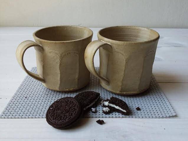 Tasse en Céramique, Tasse de Tisane, Beige, Ensemble Deux Tasses, Poterie, à Café Beige