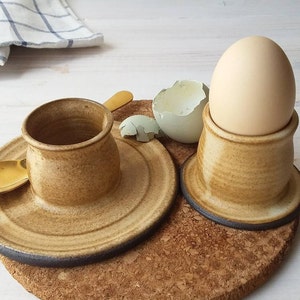 Stoneware Egg Cup, Pottery Egg Cup, Modern Egg Cup, Soft Boiled Egg Cup, Beige and Black Egg Cup