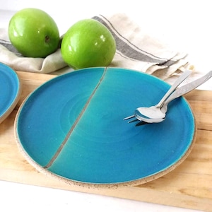 Ceramic Cake Plate, Turquoise Plate, Beige Ceramic Plate, Dessert Plate, Snack Dish, Pottery Side Dish