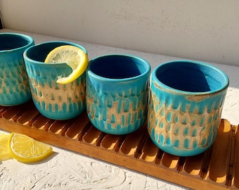 200 ml Turquoise Pottery Mug, Pottery Tea Cup, Cappuccino Cup, 6 fl oz Rustic Mug, Small Pottery Mug, Turquoise Tumbler, Blue Pottery Cup