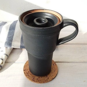 13.5 fl. oz. Tall White Ceramic Travel Mug, 400 ml White and Beige Travel Mug With Ceramic Lid image 10