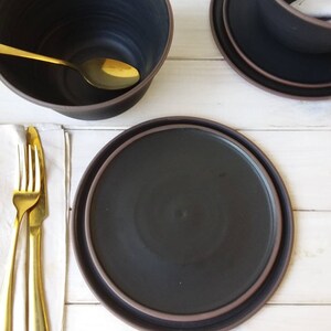 Black Stoneware Dinner Set, THREE PIECE Terracotta Clay Dinner Set image 2