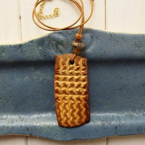 Ceramic Pendant, Ceramic Necklace, Modern Jewelry, Ethnic Jewelry, Birthday Gift, Clay Necklace, Clay Pendant, Brown Charm, Beaded Pendant
