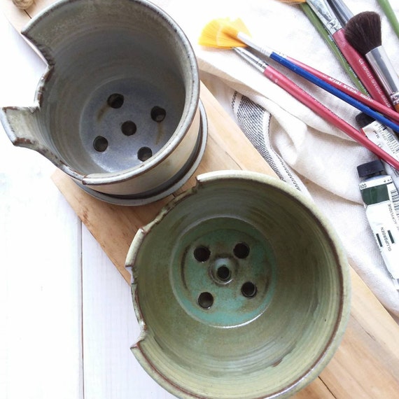 Makeup Brush Holder, Ceramic Brush Holder, Gray Pottery, Green Brush  Storage, Green Pottery, Paint Brush Organizer, Bathroom Bedroom Storage 