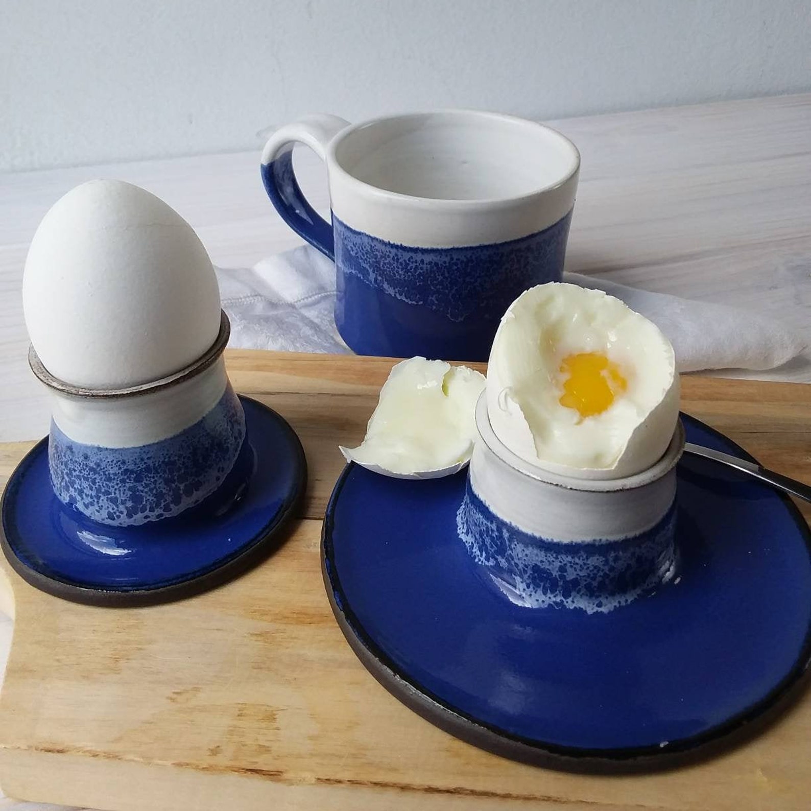 Blue and White Ceramic Egg Cup Soft Boiled Egg Cup Etsy