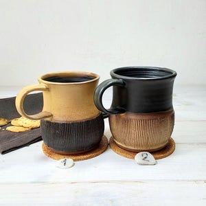 13.5 Fl. Oz Black and Beige Ceramic Mug, Large Pottery Coffee Cup, 350 ml or 400 ml Handmade Mug, Rustic and Rough Brown and Black Mug