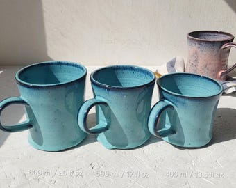 400 ml or 500 ml or 600 ml Light Blue Ceramic Mug, 13.5 fl oz or 17 fl oz or 20 fl oz Ceramic Mug, Pottery Beer Mug, Large Coffee Cup