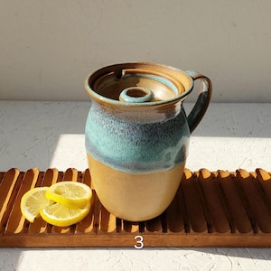 20 fl. oz. Tall Ceramic Travel Mug, 600 ml Beige and Blue Travel Mug With Ceramic Lid and Handle