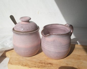Pink and Gray Ceramic Creamer Set, Set Of Milk Jug & Sugar Bowl, Stoneware Creamer Set