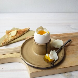 Ceramic Egg Cup with or without attached plate, Modern Beige Egg Holder, Soft Boiled Egg Holder With Attached Plate
