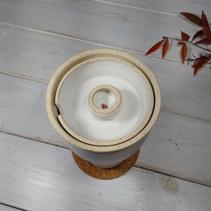13.5 fl. oz. Tall White Ceramic Travel Mug, 400 ml White and Beige Travel Mug With Ceramic Lid image 2