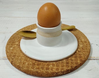 Ceramic Egg Cup, Pottery Egg Cup, Modern Egg Cup, Modern Egg Holder, Soft Boiled Egg Cup, White/Turquoise Egg Cup, 3 Minute Egg Cup