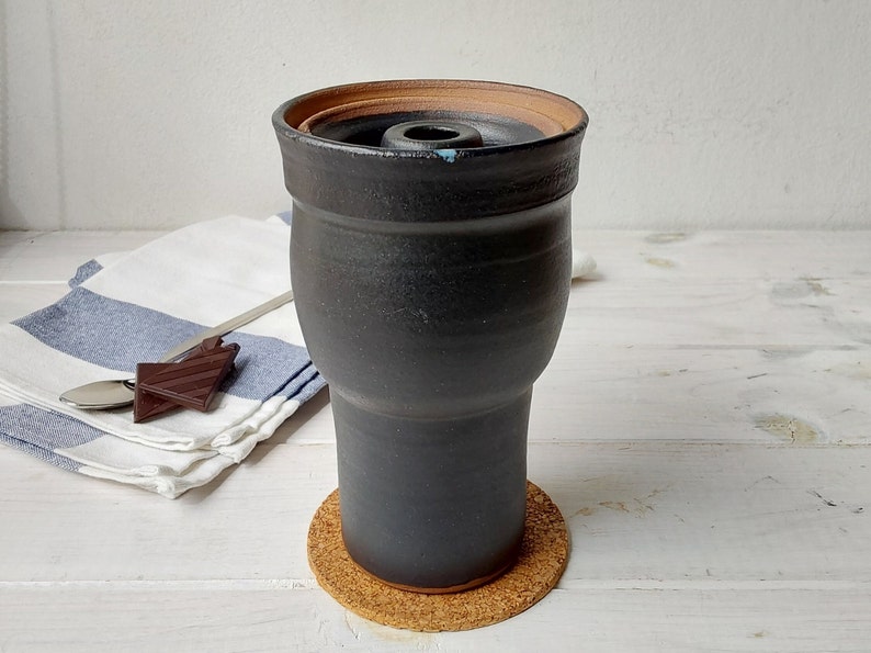 13.5 fl. oz. Tall White Ceramic Travel Mug, 400 ml White and Beige Travel Mug With Ceramic Lid image 8