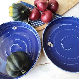 Saladeira de cerâmica, saladeira moderna, peça central de cerâmica, tigela de servir azul, tigela de frutas de cerâmica, tigela grande para macarrão, presente de casamento de cerâmica