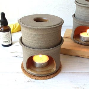 Handmade Gray or Brown Ceramic Oil Diffuser, Essential Oil Burner For the home or spa