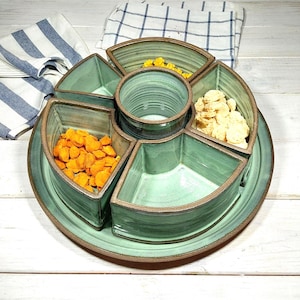 Large Relish Dish Set, Ceramic Chip and Dip Serving Set, Ceramic Snack Dishes and 14" Platter
