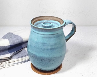 25 fl. oz, 20 fl. oz, 17 fl. oz Light Blue Ceramic Travel Mug, 750 ml, 600ml, 500ml Blue and Gray Travel Mug With Ceramic Lid and Handle
