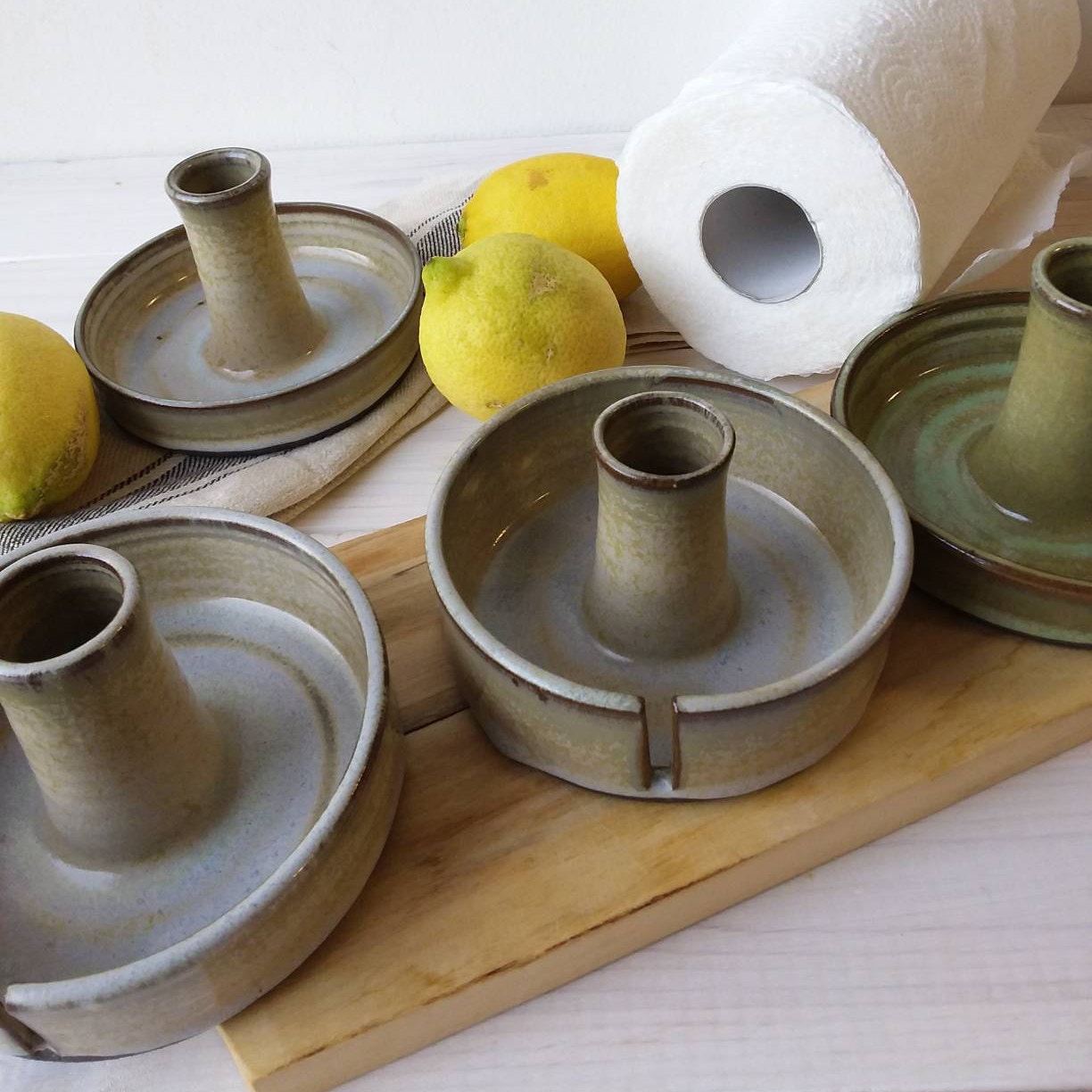 Blue/gray Ceramic Paper Towel Holder, Bright Blue Handmade Paper Towel Stand,  Green Benchtop Paper Towel Holder 