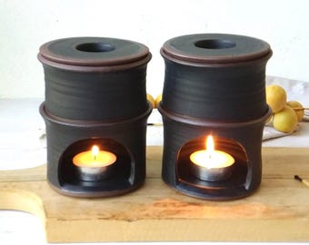 Difusor de aceite de cerámica negra hecho a mano, quemador de aceites esenciales para el hogar o el spa