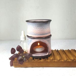 Roze en zwarte keramische olieverspreider, roze en zwarte aardewerk oliebrander, handgemaakte etherische oliebrander voor thuis of in de spa