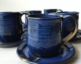 Blue Tea Cup, Ceramic Coffee Set, Ceramic Tea Cup, Blue Cup And Saucer, Herbal Tea Set, Tea Cup And Saucer, Blue Pottery Cup, Blue Tea Mug