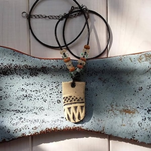 Ceramic Pendant, Ceramic Necklace, Modern Jewelry, Ethnic Jewelry, Birthday Gift, Clay Necklace, Clay Pendant, Black Charm, Beaded Pendant