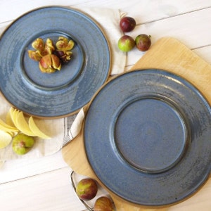 Large 11 Ceramic Serving Platter, Large Blue Pottery Dish with Inner Ring image 7