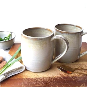 SET OF TWO Blue/Gray Ceramic Mugs and One Bowl, 22 Fl Oz Ceramic Mugs and Matching Bowl, Gray Pottery, Pottery Beer Mugs, Large Coffee Mugs
