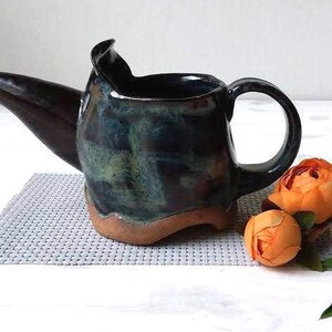 Ceramic Teapot, Ceramic Coffee Pot, Ceramic Pitcher, Blue Green Teapot, Dark Colored Pitcher, Ceramic Jug, Pottery Coffee Pot, Wedding Gift