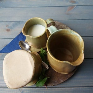 Pottery Creamer Set, Cream And Sugar Set, Coffee Set, Milk And Sugar Set, Green Sugar Bowl Set, Pottery Wedding Gift, Brown Creamer Set image 8