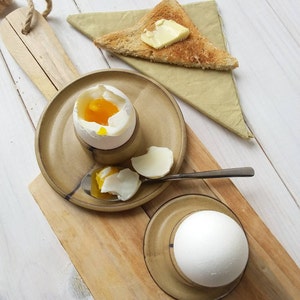 Ceramic Egg Cup with or without attached plate, Modern Beige Egg Holder, Soft Boiled Egg Holder image 3