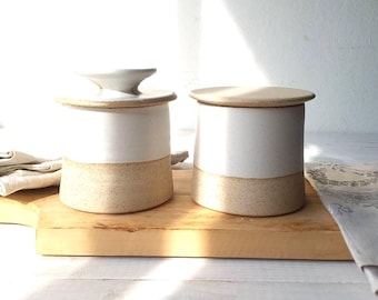 French Butter Crock, Rustic White Butter Keeper with Handle, Ceramic Butter Crock, 150 or 330 grams Butter Crock, 3 Stick Butter Keeper