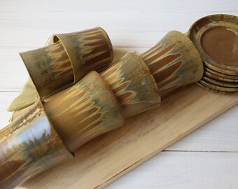 Kiddush Cup & Plate, Brown Kiddush Cup, Elijah&#39;s Cup, Tumbler And Saucer, Havdalah Wine Cup, 6oz Tumbler, Pottery Kiddush Set, Ceramic Mug